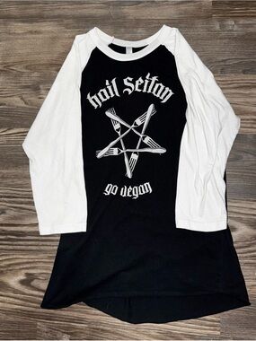 American Apparel Black Body White Raglan Collar Tee